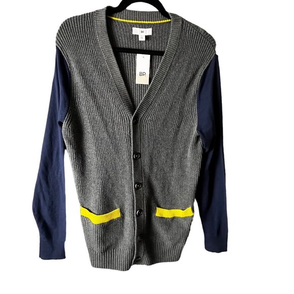 bp Sweaters - BP Colorblock Cardigan Sweater Button Front Varsity Knit Gray Navy Size Small